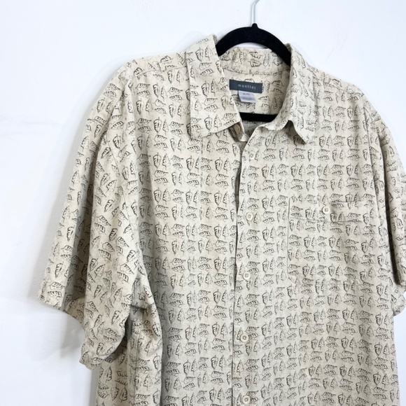Mantles 100% silk beige leaf print short sleeve shirt XL - Picture 5 of 11